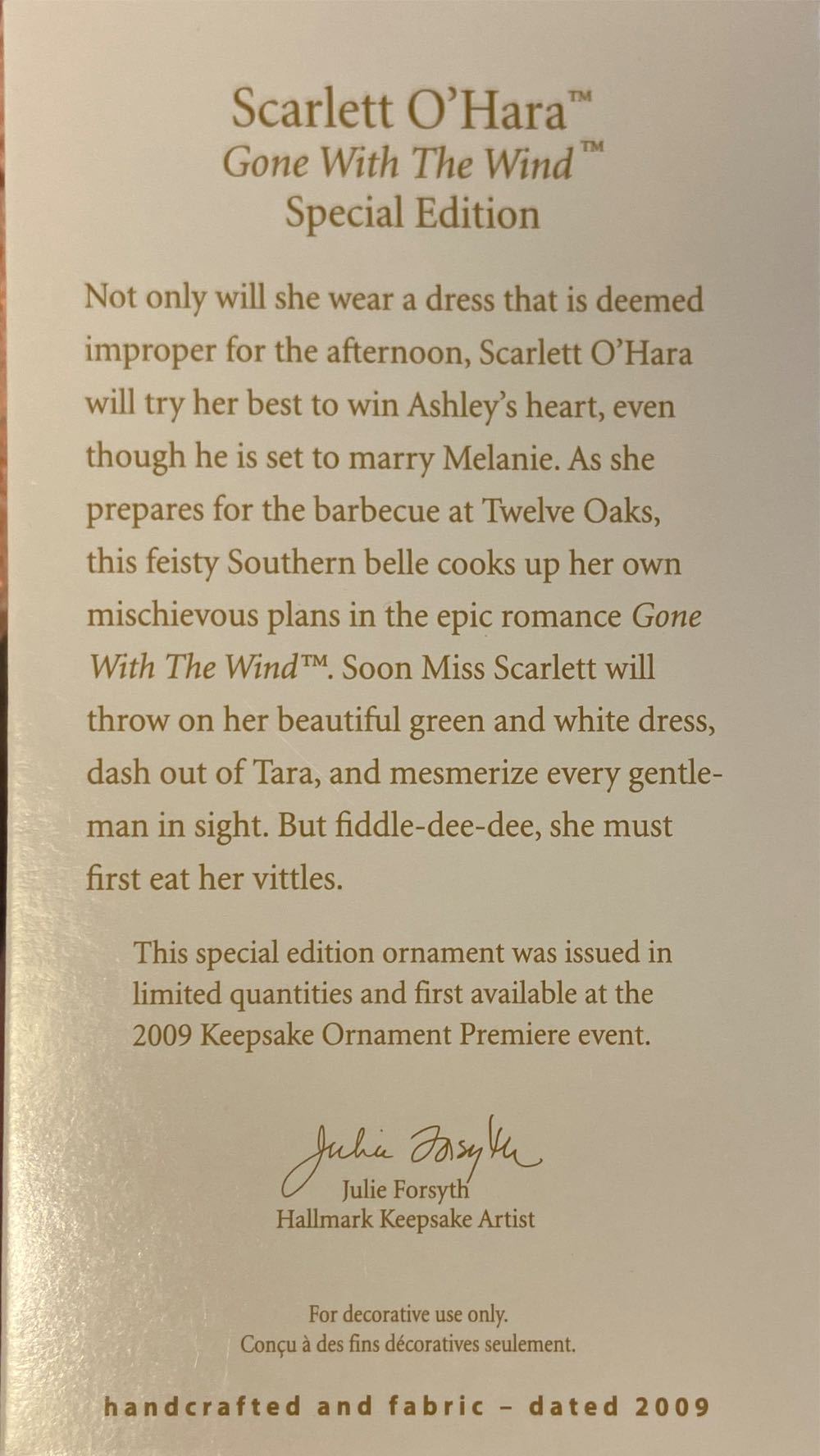 Scarlett O’Hara - Gone With The Wind (Gone With The Wind) ornament collectible [Barcode 795902090807] - Main Image 2