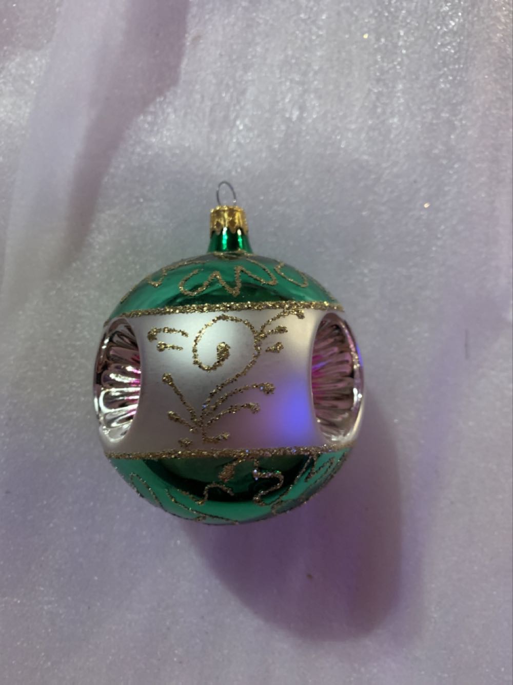 Medium Green And White Striped Ball With 3 Dimples  ornament collectible - Main Image 2