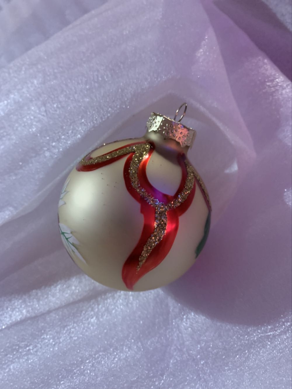 Medium Gold Ball With Holly And Gold Glitter  ornament collectible - Main Image 2
