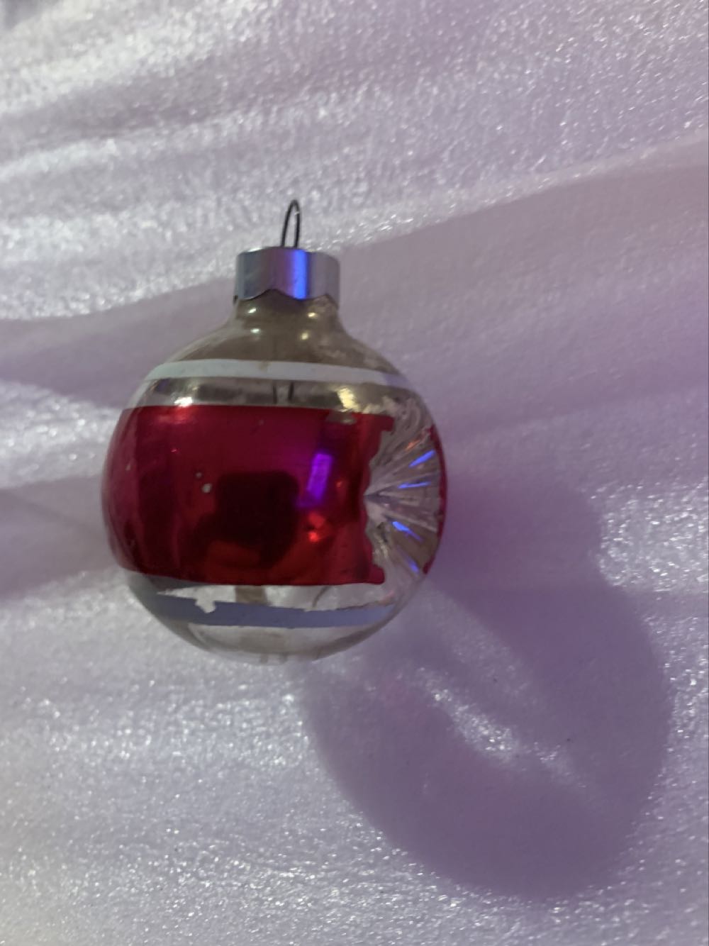 Small Clear Ball With Red And White Stripes And Two Dimples  ornament collectible - Main Image 1