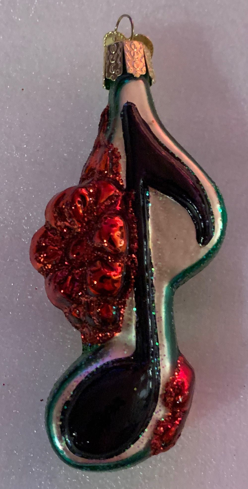 Black Eighth Note With Green Border And Red Bow  ornament collectible - Main Image 1