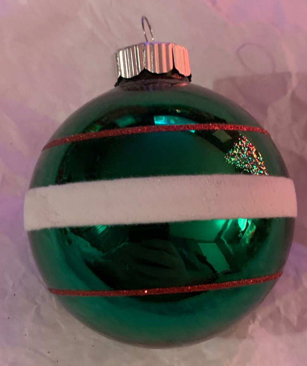 Medium Green Ball With Fuzzy White Stripe  ornament collectible - Main Image 1