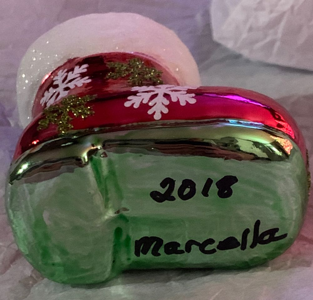 Medium Red Boot With White And Green Snowflakes  ornament collectible - Main Image 2