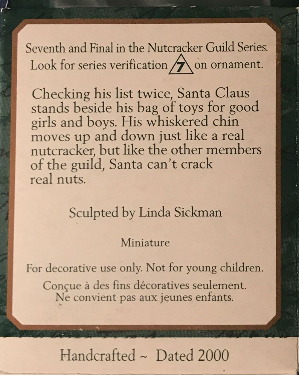 Miniature Nutcracker Guild #7 & Final - Nutcracker Guild (Nutcracker) ornament collectible [Barcode 015012569292] - Main Image 2