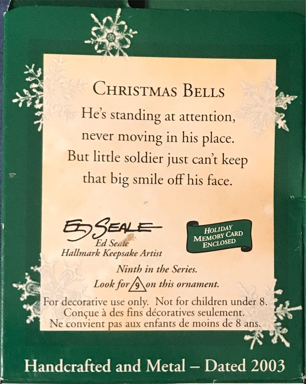 Miniature Christmas Bells #9 Soldier 2003 - Christmas Bells (Toy Soldiers) ornament collectible [Barcode 015012739350] - Main Image 3