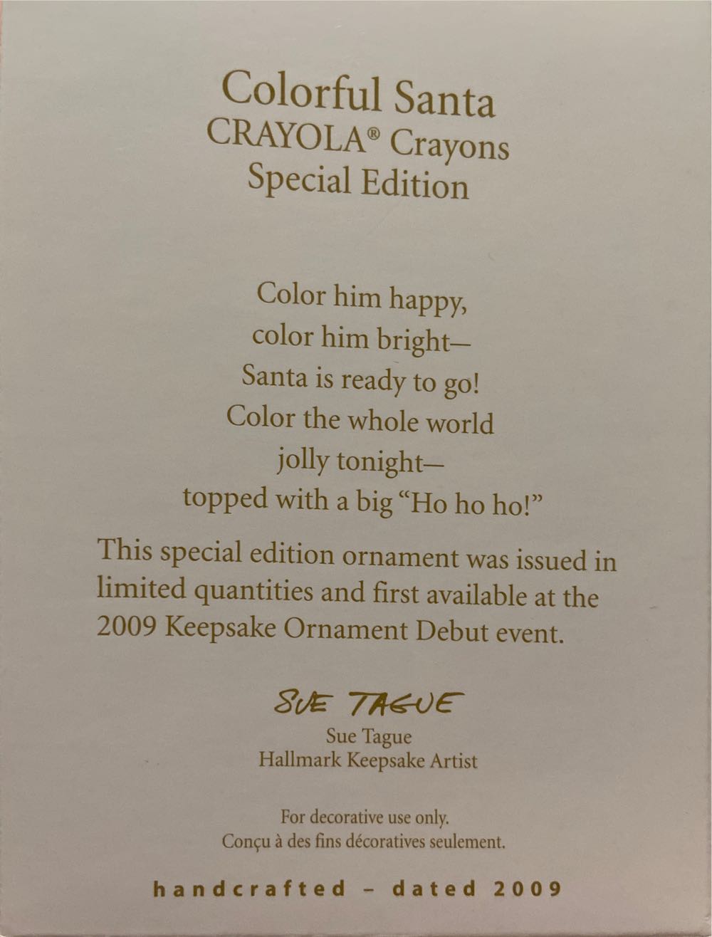 Colorful Santa - Crayola Crayons (Crayola) ornament collectible [Barcode 795902090791] - Main Image 2