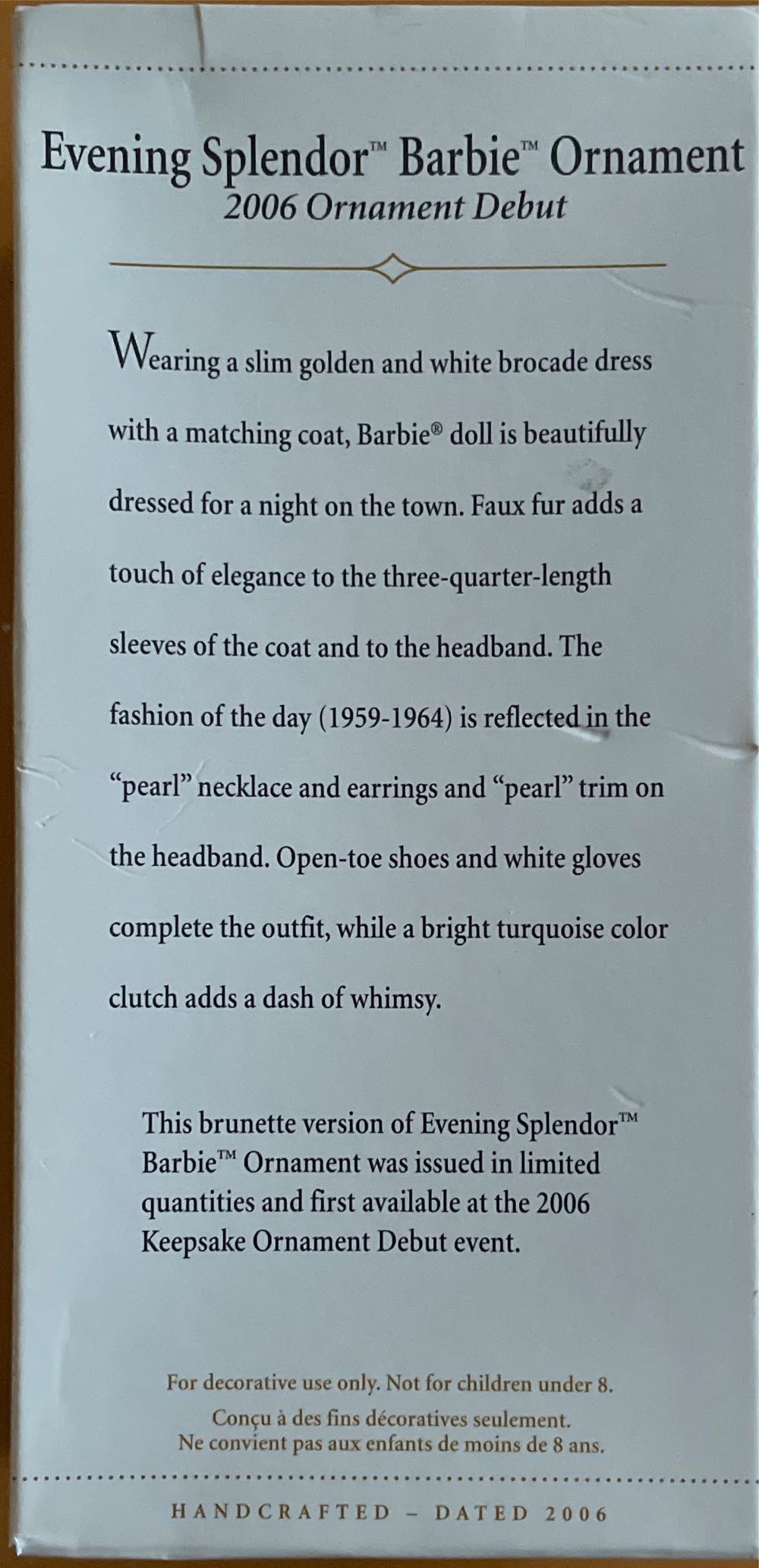 Evening Splendor - Ornament Debut (Nostalgic Barbie) ornament collectible [Barcode 015012954166] - Main Image 2