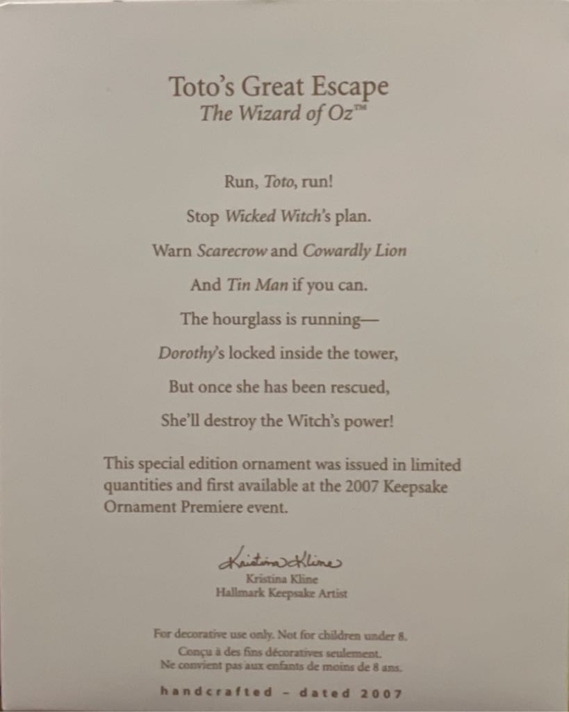 Toto’s Great Escape - Movies And Television (The Wizard Of Oz) ornament collectible [Barcode 015012981025] - Main Image 2