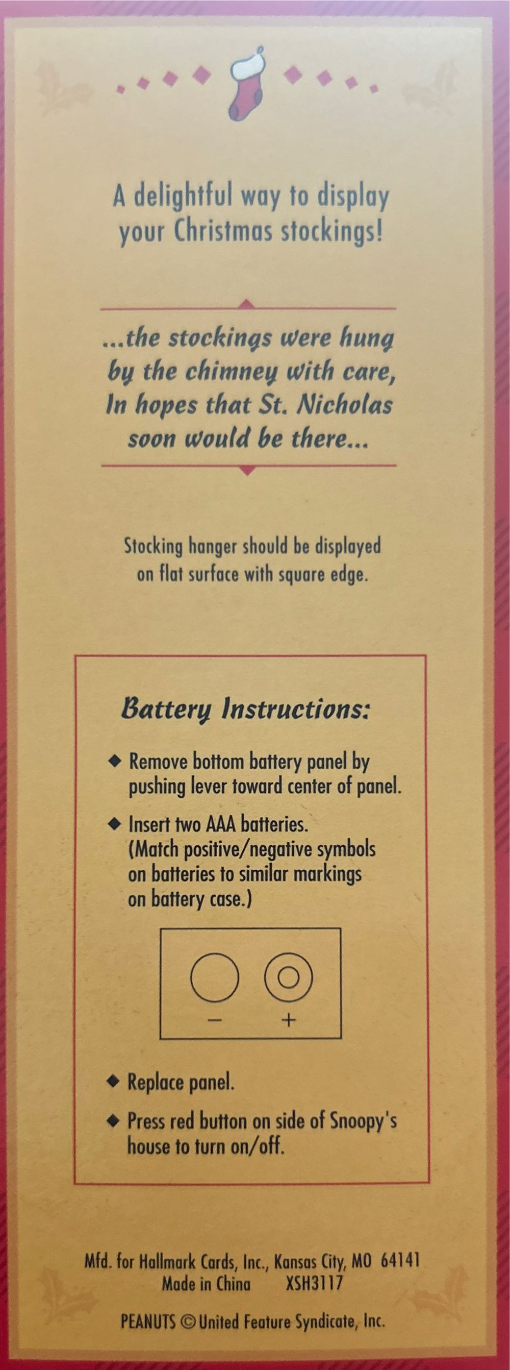 Hallmark Keepsake Peanuts Snoopy Woodstock Light Up Stocking Hanger  ornament collectible [Barcode 015012288117] - Main Image 2