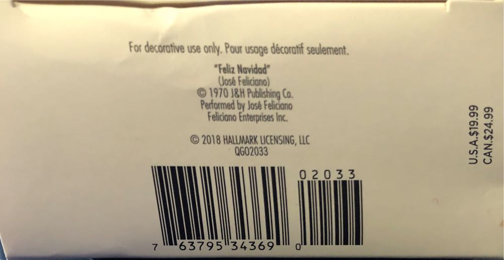 Feliz Navidad 2018 - Feliz Navidad (Feliz Navidad) ornament collectible [Barcode 763795343690] - Main Image 4