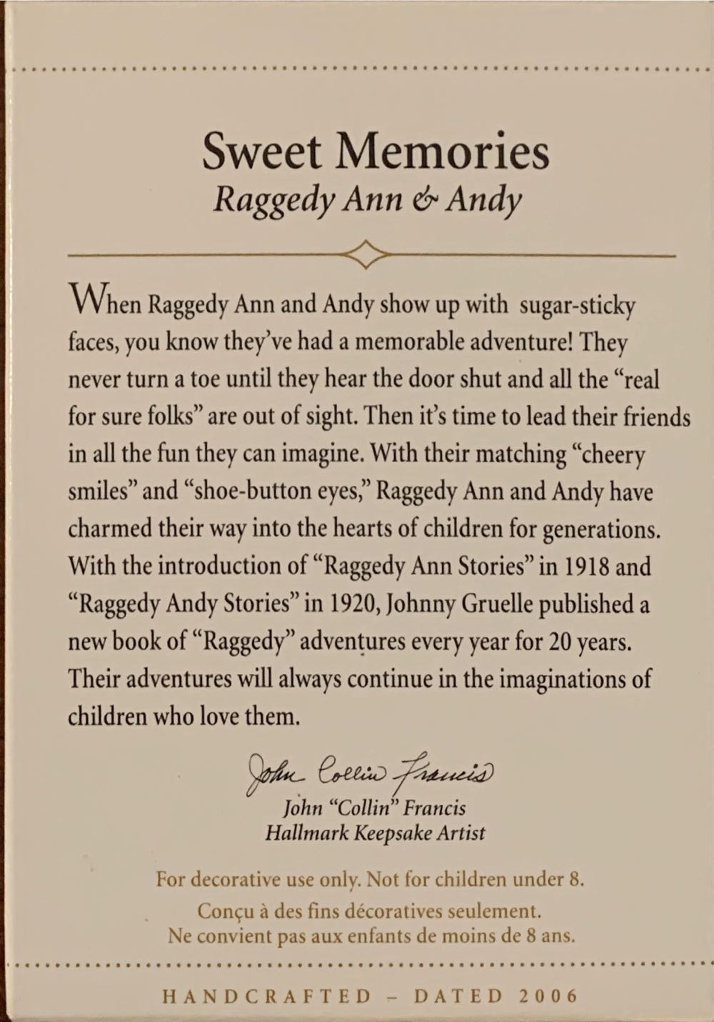 Sweet Memories - Raggedy Ann & Andy (Raggedy Ann & Andy) ornament collectible [Barcode 015012918359] - Main Image 2