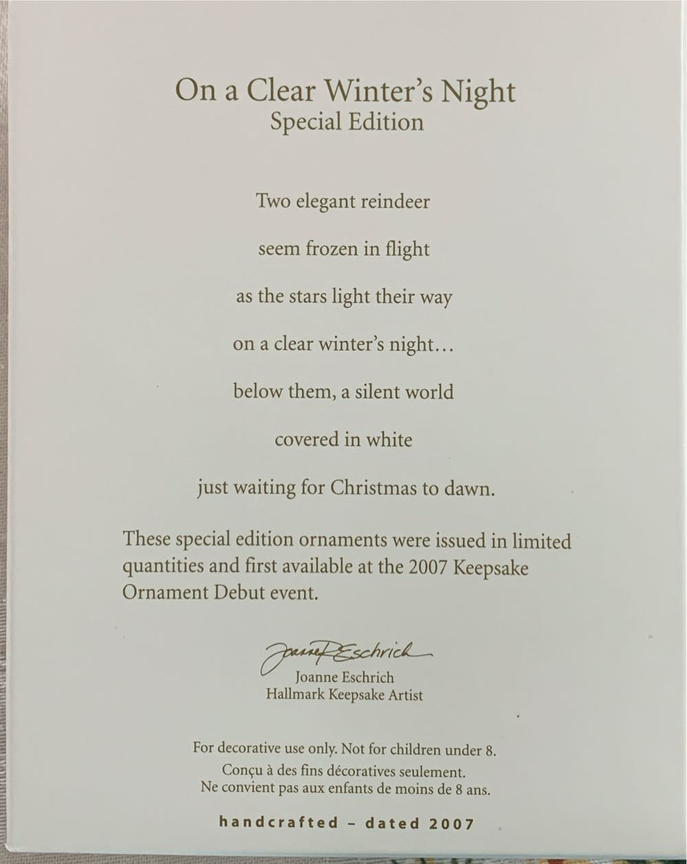 On A Clear Winters Night - Reindeer ornament collectible [Barcode 015012988765] - Main Image 3