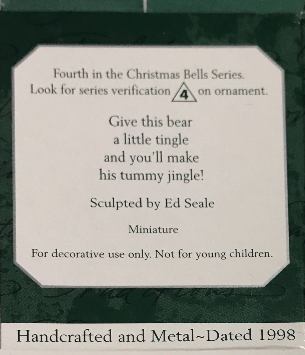 Miniature Christmas Bells #4 Bear 1998 - Christmas Bells (Bears) ornament collectible [Barcode 015012430769] - Main Image 2