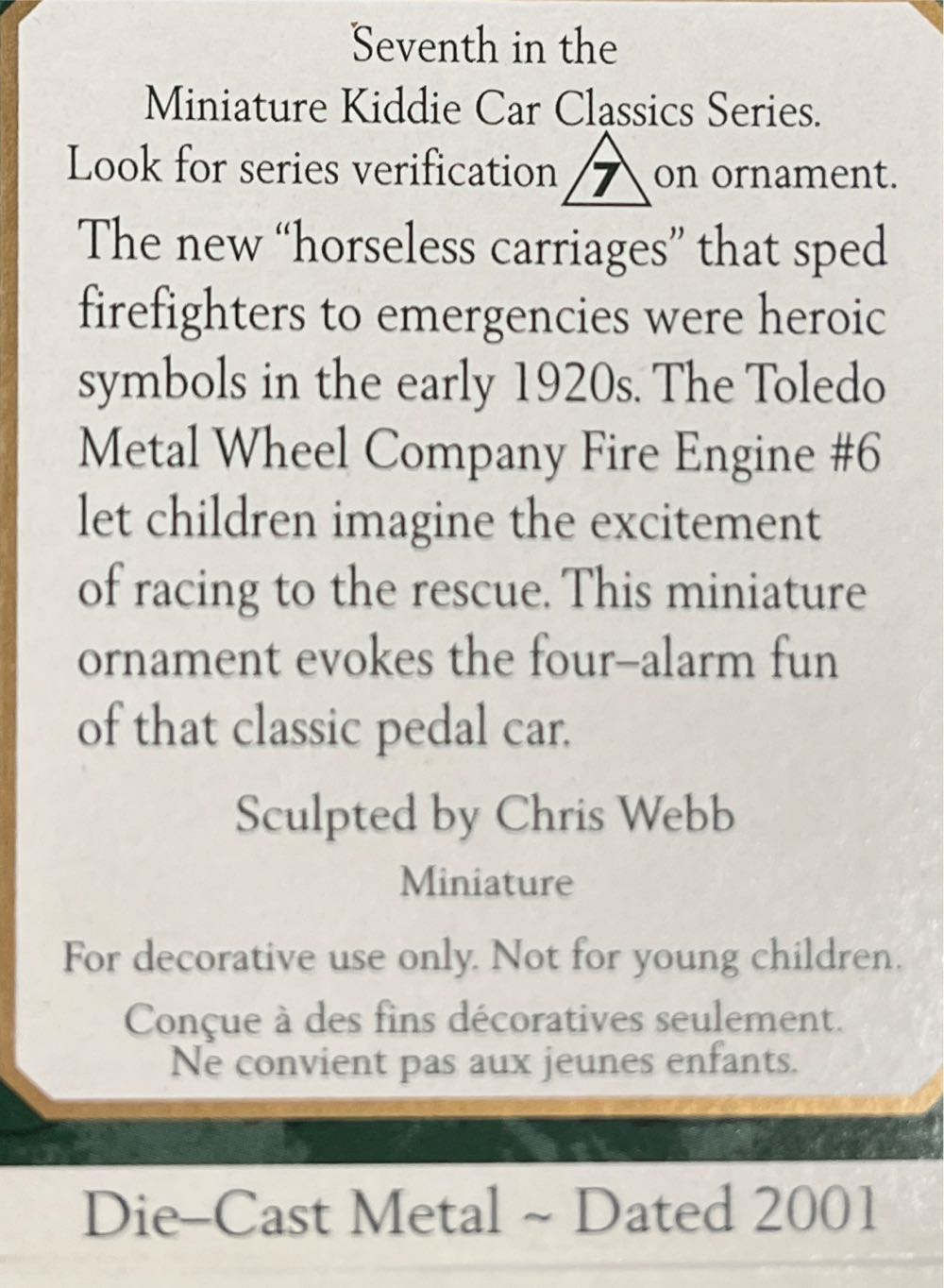 1924 Toledo Fire Engine #6 - Miniature Kiddie Car Classics (Miniature) ornament collectible [Barcode 015012578485] - Main Image 2