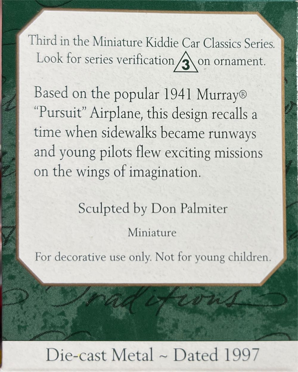 Murray Incorporated “Pursuit” Airplane - Miniature Kiddie Car Classics (Miniature) ornament collectible [Barcode 015012375183] - Main Image 2