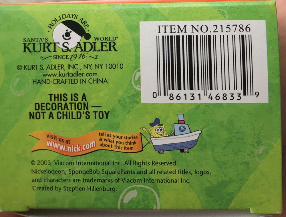 Spongebob With Green Present   ornament collectible [Barcode 086131468339] - Main Image 2