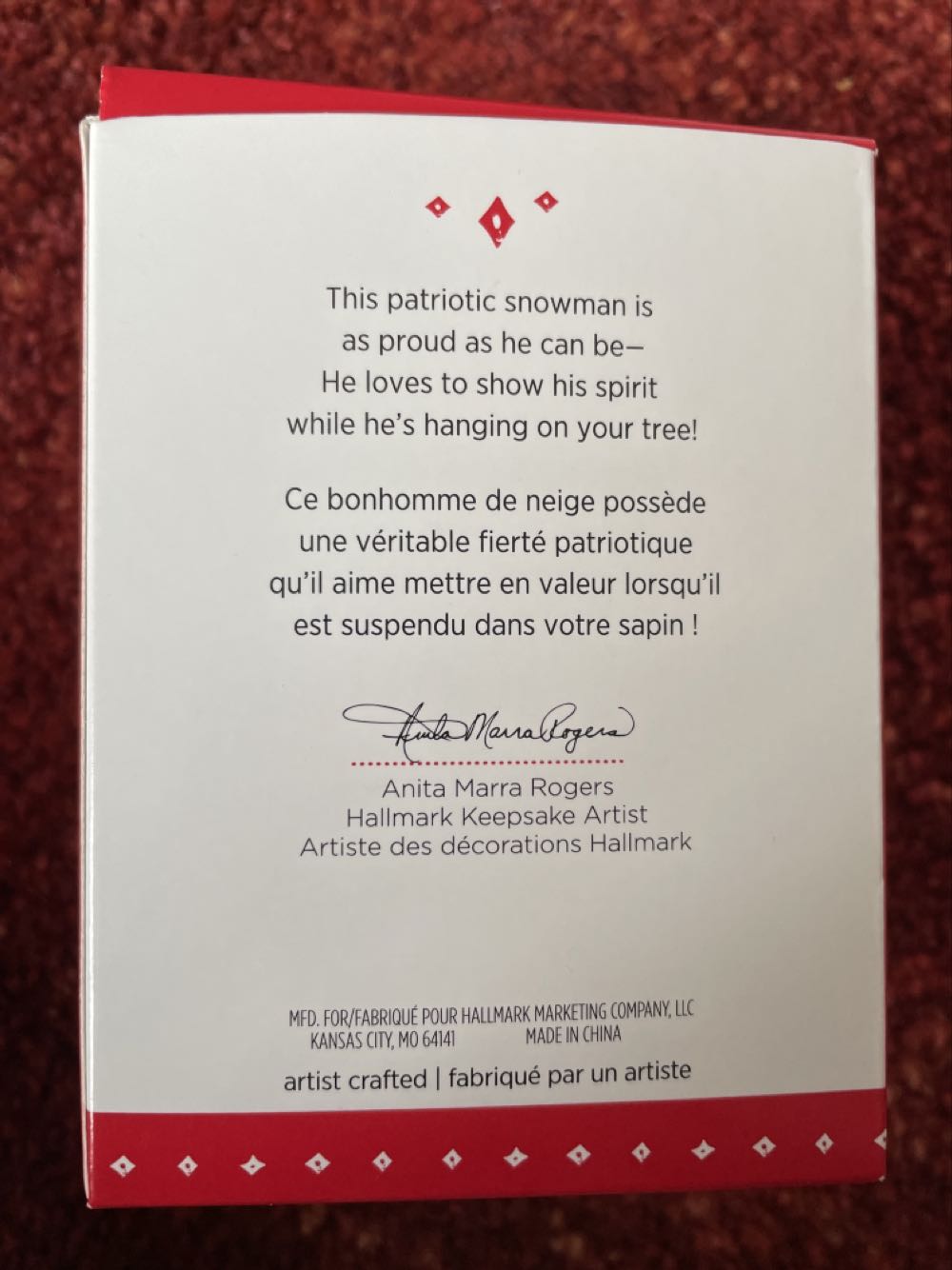 Patriotic Snowman Canadian Ornament  (Canada) ornament collectible [Barcode 763795050567] - Main Image 3