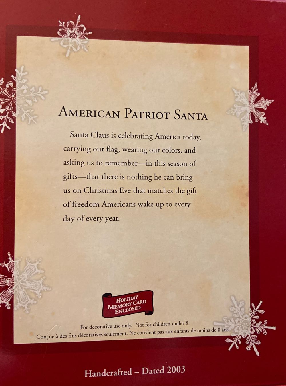 American Patriot Santa - Santa (Patriotic) ornament collectible [Barcode 015012775259] - Main Image 2