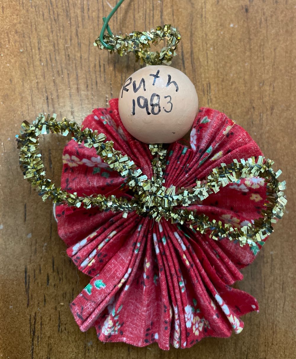 Red Cloth Angel 1983 -  Grandma Mary made for Ruth ornament collectible - Main Image 2