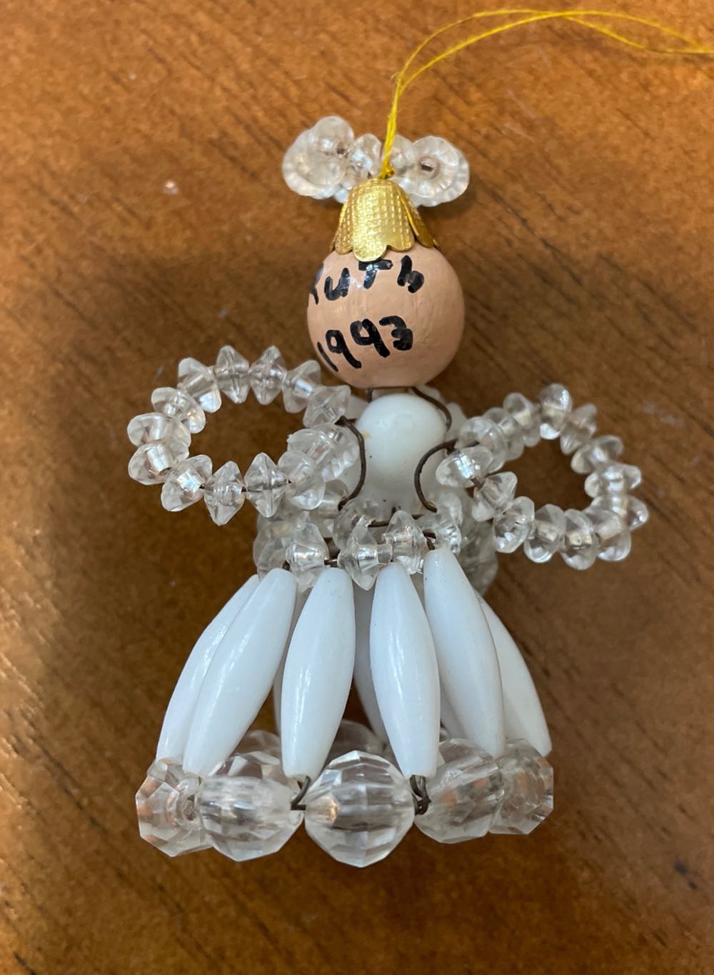 White Beaded Angel 1993 -  Grandma Mary made for Ruth ornament collectible - Main Image 2