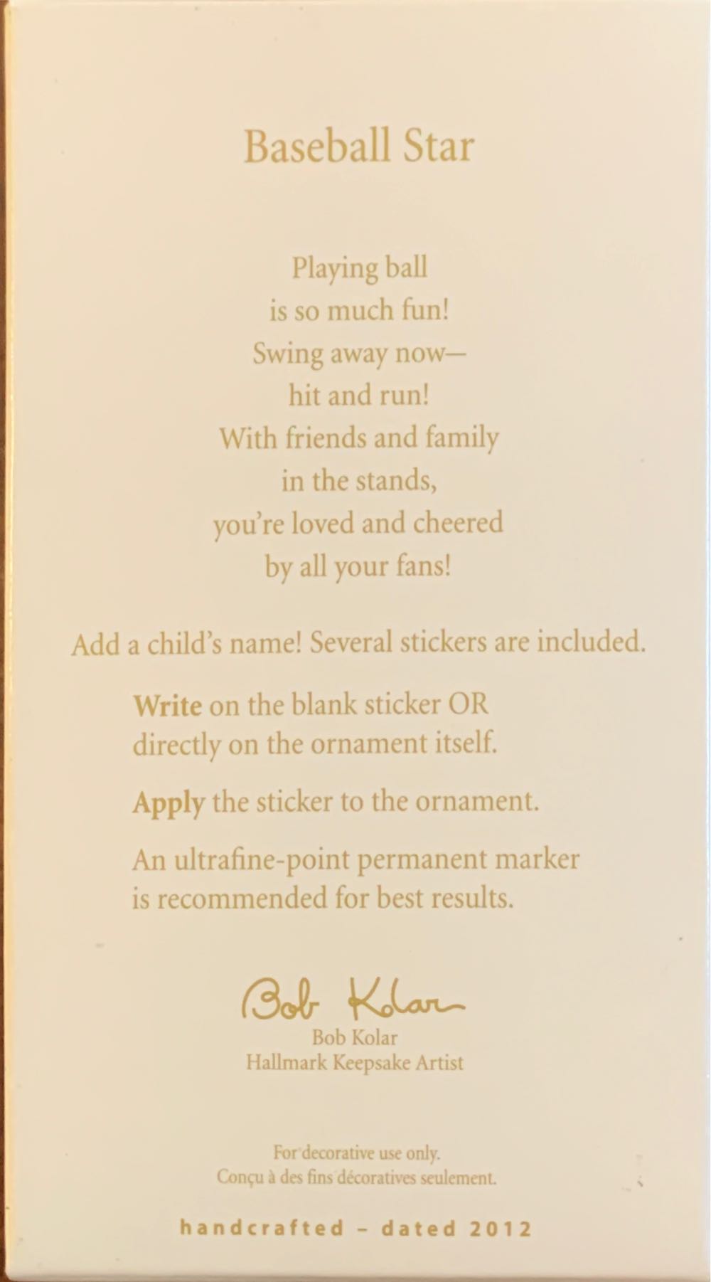 Baseball Star  ornament collectible [Barcode 795902267551] - Main Image 2