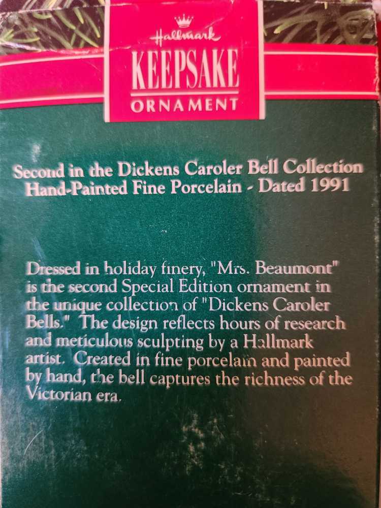 Dickens Caroler Bell: Mrs. Beaumont Bell - Dicken’s Caroler Bell Collection (Bell) ornament collectible [Barcode 070000033742] - Main Image 2