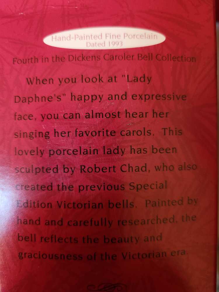 Dickens Caroler Bell: Lady Daphne - Dicken’s Caroler Bell Collection (Bell) ornament collectible [Barcode 015012027785] - Main Image 2