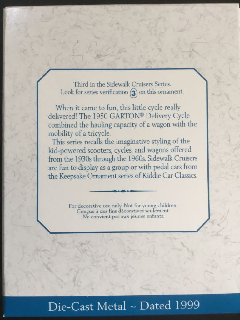 Sidewalk Cruisers 1950 Garton Delivery Cycle - Sidewalk Cruisers (Trike) ornament collectible [Barcode 015012479119] - Main Image 2