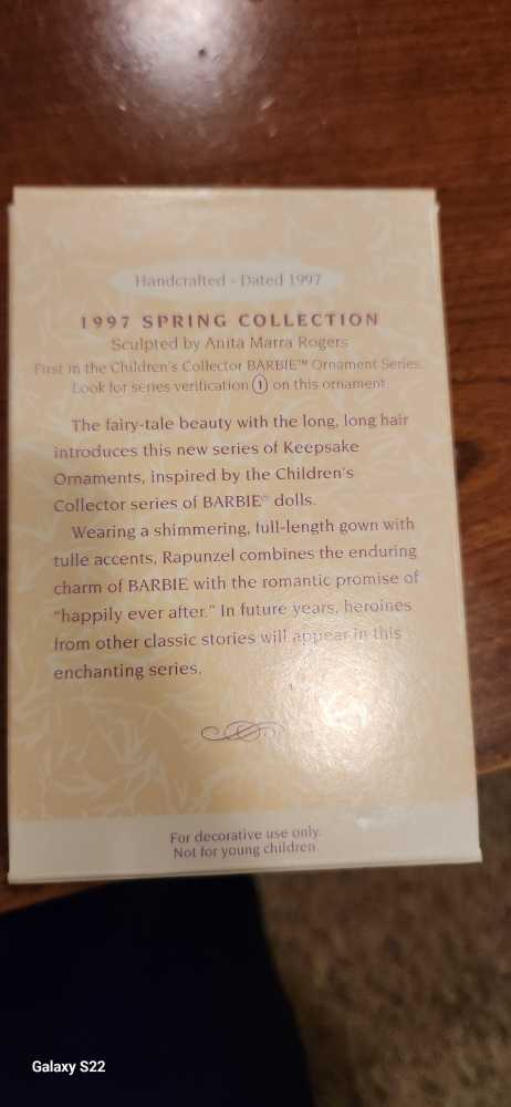 Childrens Series Childrens Collector Barbie Keepsake Rapunzel Hallmark Keepsake Spring Collection 1st In Children’s Collection - Barbie Children’s Collector Series (Barbie) ornament collectible [Barcode 015012391183] - Main Image 2