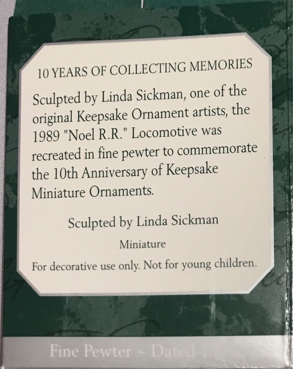 Miniature Noel RR Locomotive 1989-1998 10th Anniversary - Noel RR (Anniversary, Train, Mini) ornament collectible [Barcode 015012449174] - Main Image 2