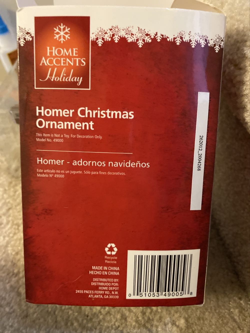 Homer Christmas Ornament - Home Depot ornament collectible [Barcode 051053490058] - Main Image 2