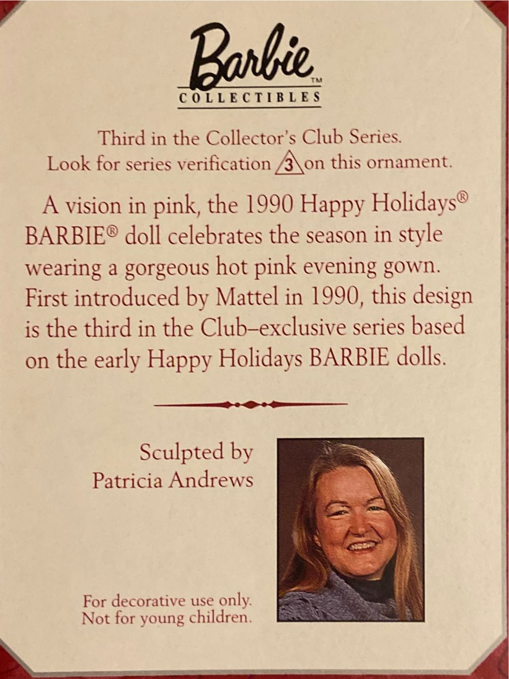 Based On The 1990 Happy Holidays Barbie Doll - Barbie Collector’s Club Series (Barbie) ornament collectible - Main Image 2