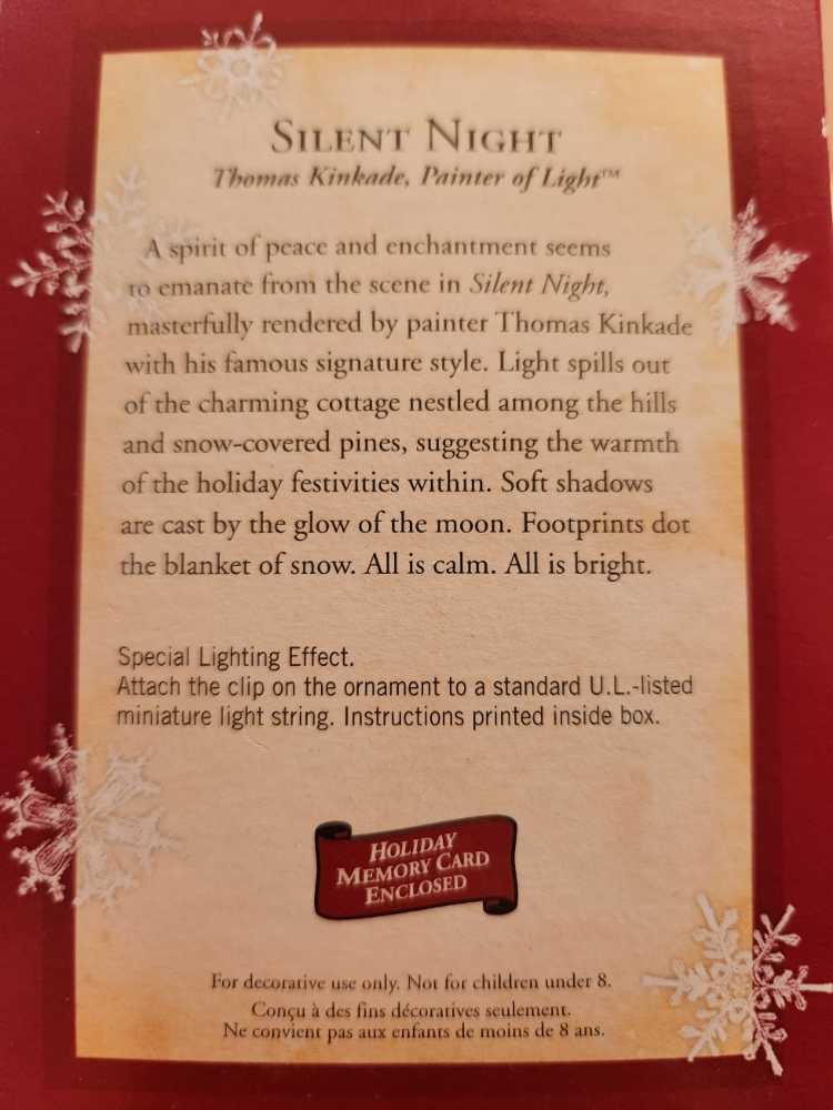Silent Night  (Thomas Kinkade) ornament collectible [Barcode 015012870404] - Main Image 2