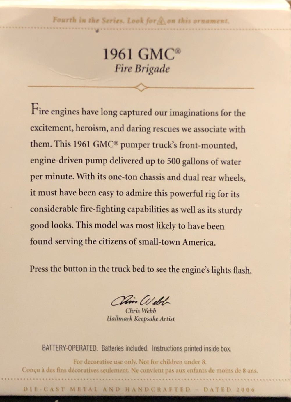 1961 GMC Fire Truck - Fire Brigade (Magic -Light) ornament collectible [Barcode 015012915860] - Main Image 2