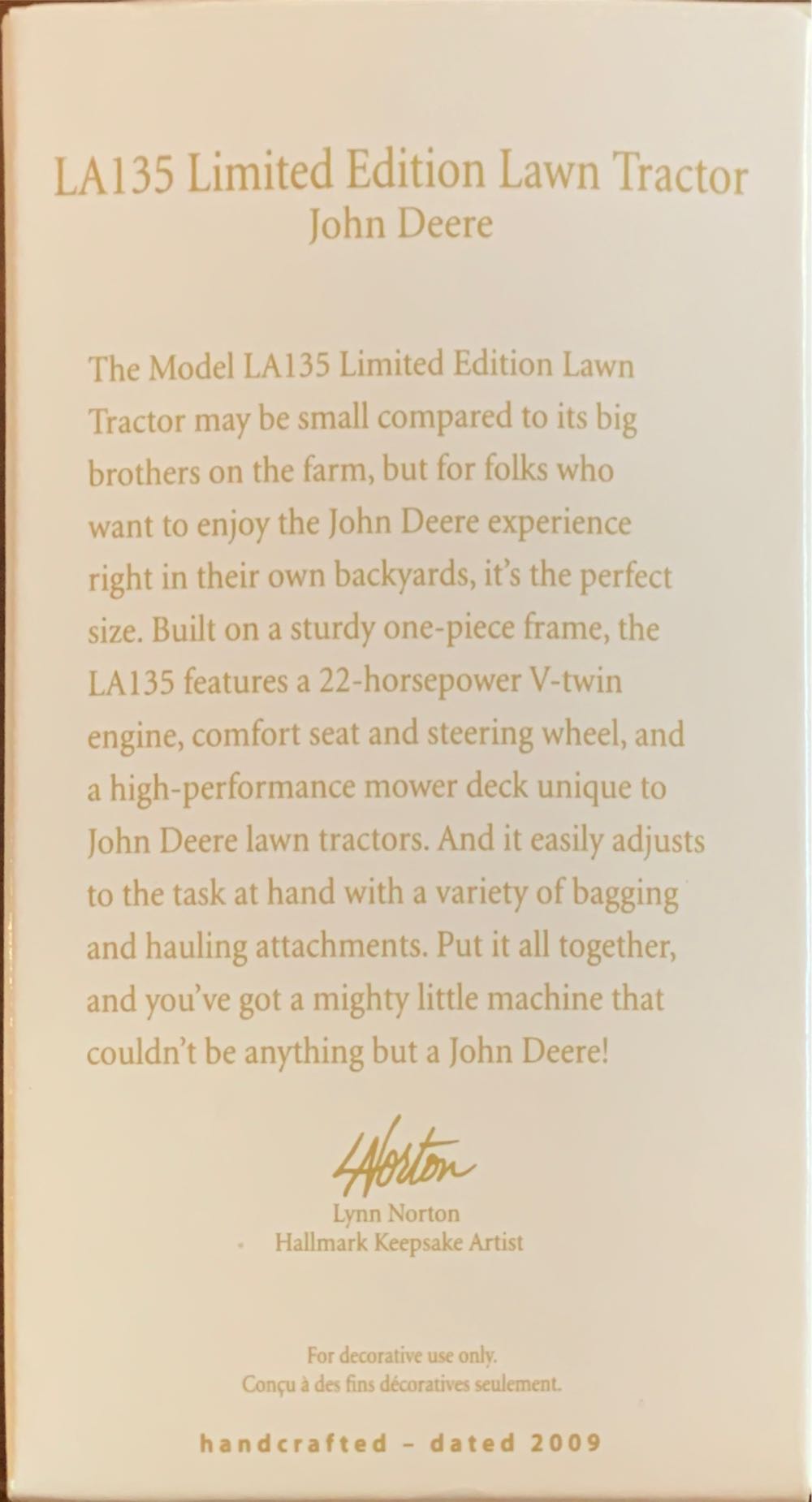 LA135 Limited Edition Lawn Tractor - John Deere (John Deere) ornament collectible [Barcode 795902080242] - Main Image 2