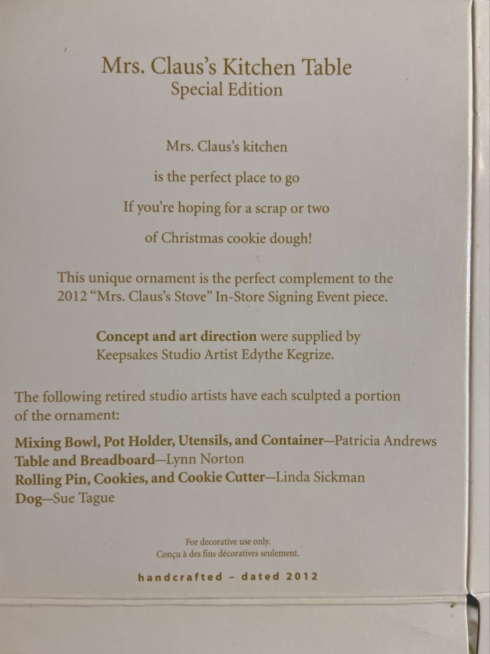 Mrs. Clause’s Kitchen Table - Mrs Claus’s Kitchen (Furniture) ornament collectible [Barcode 795902274399] - Main Image 3
