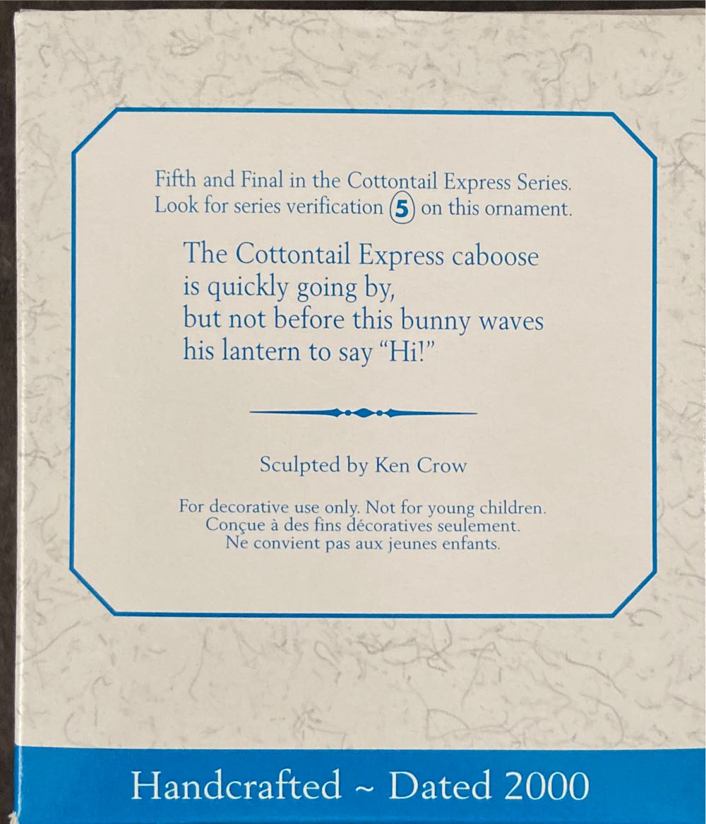 Hallmark Keepsake. Spring. Cottontail Express. 2000. Caboose. Sculpted By Ken Crow. - 5th & Final (Easter) ornament collectible [Barcode 015012554656] - Main Image 2