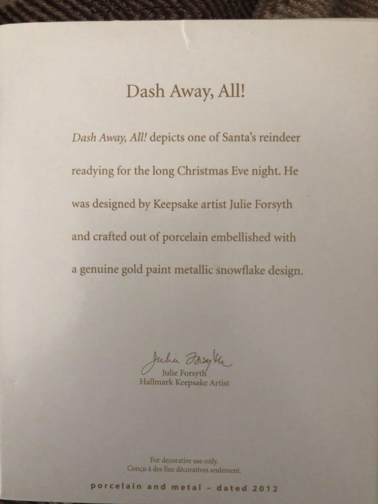 Dash Away, All! - Reindeer (Reindeer) ornament collectible [Barcode 795902269654] - Main Image 2