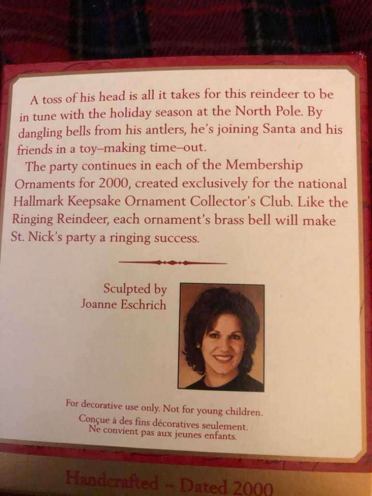 Ringing Reindeer - 2000 Membership Ornament (Hallmark Club Exclusive) ornament collectible - Main Image 2