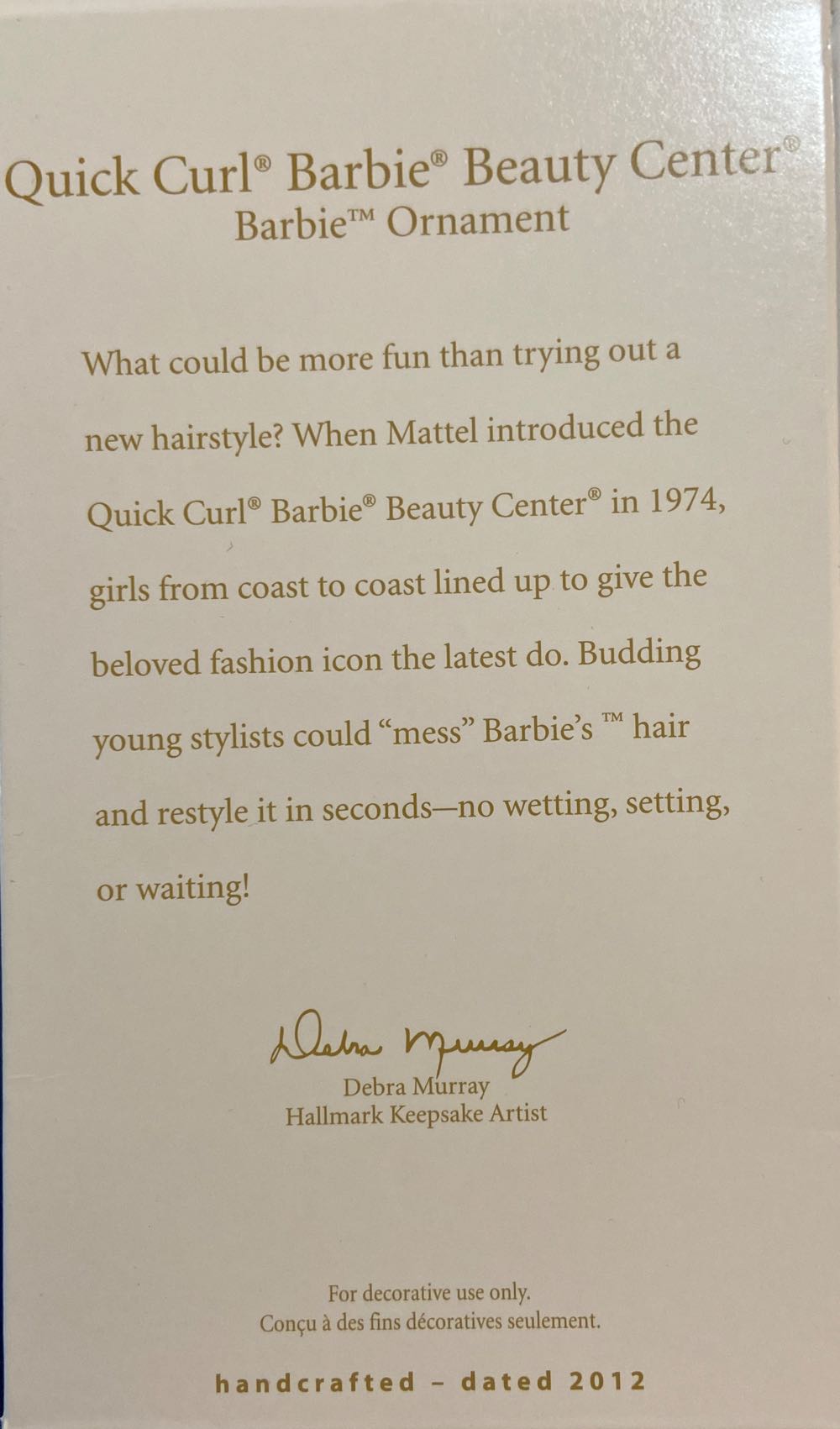 Quick Curl Beauty Center #2 - Holiday Barbie (Barbie) ornament collectible [Barcode 795902274795] - Main Image 3