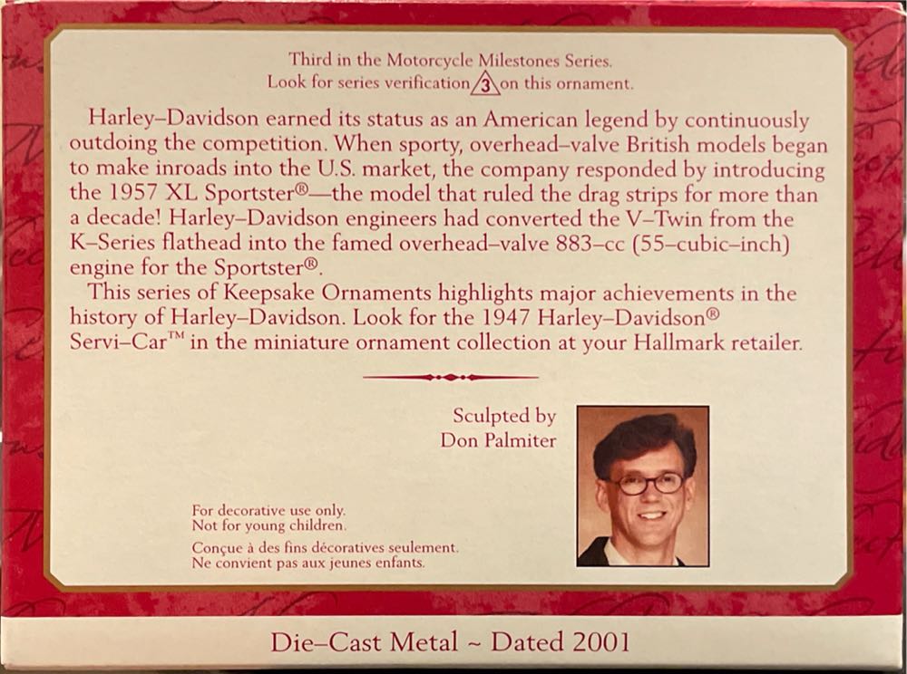 Motorcycle 1957 Xl Sportster - 3rd In the Series (Harley Davidson Motorcycles) ornament collectible [Barcode 015012625059] - Main Image 2