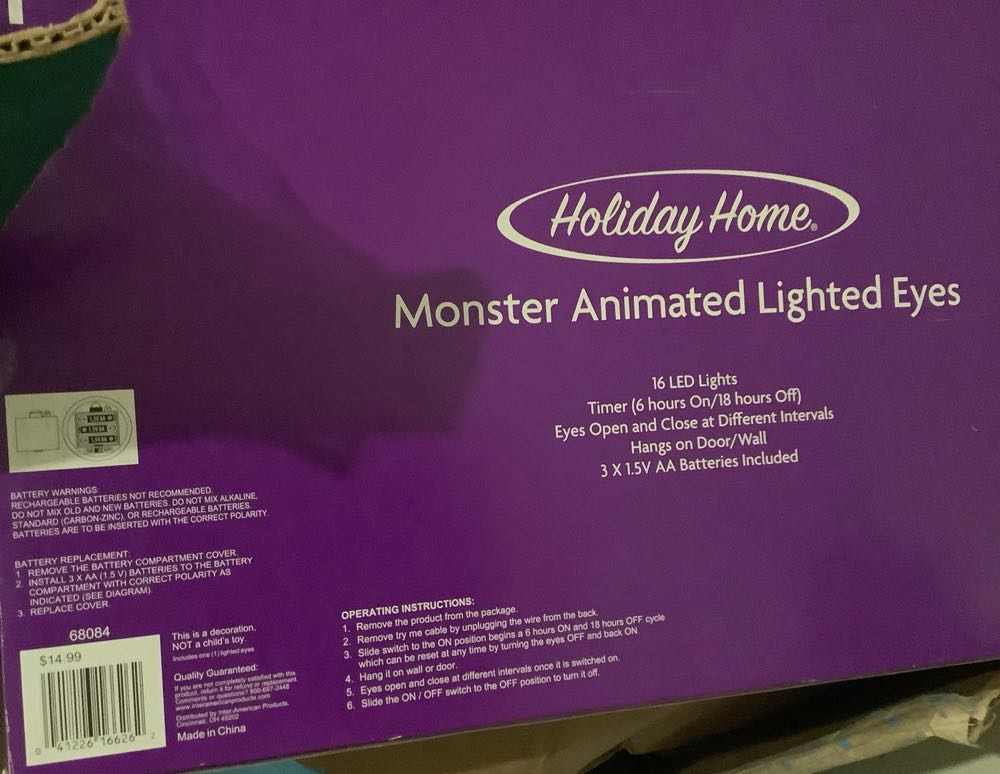 Holiday Home Monster Animated Lighted Eyes One Count  ornament collectible [Barcode 041226166262] - Main Image 2