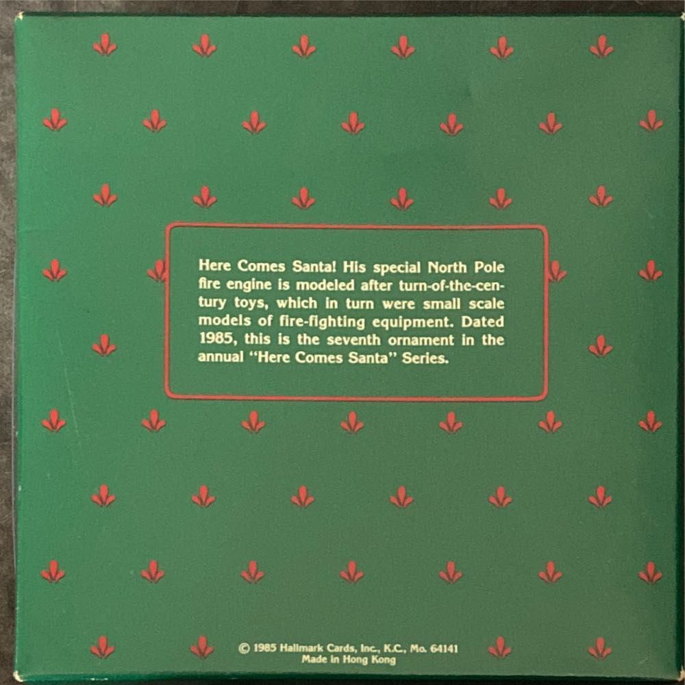 Hallmark Keepsake. Christmas. Here Comes Santa Series. 1985. Santa’s Fire Engine. 7th In Series.  - Here Comes Santa (7th In Series: Santa’s Fire Engine) ornament collectible - Main Image 2