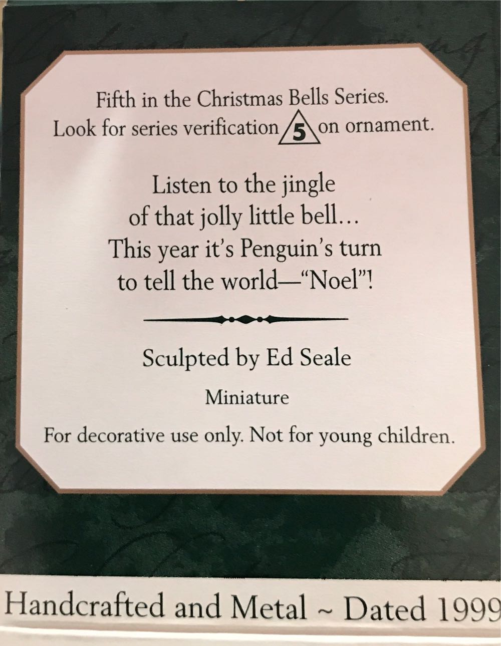Miniature Christmas Bells #5 Penguin 1999 - Christmas Bells (Christmas Bells Miniature) ornament collectible [Barcode 015012484281] - Main Image 2