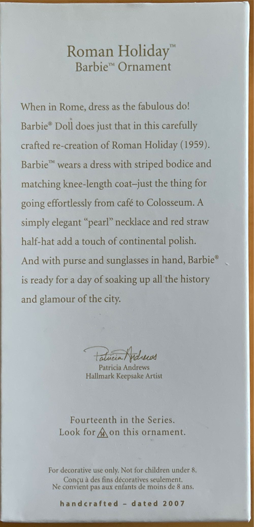 Barbie : Set #14, Barbie Roman Holiday 2007 - Barbie (Barbie) ornament collectible [Barcode 015012976557] - Main Image 3