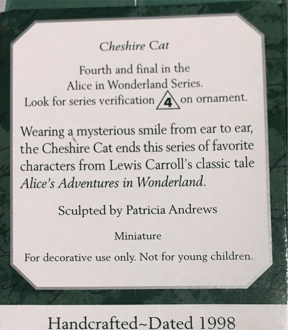 Cheshire Cat Alice In Wonderland - Alice In Wonderland Miniature ornament collectible [Barcode 015012430745] - Main Image 2