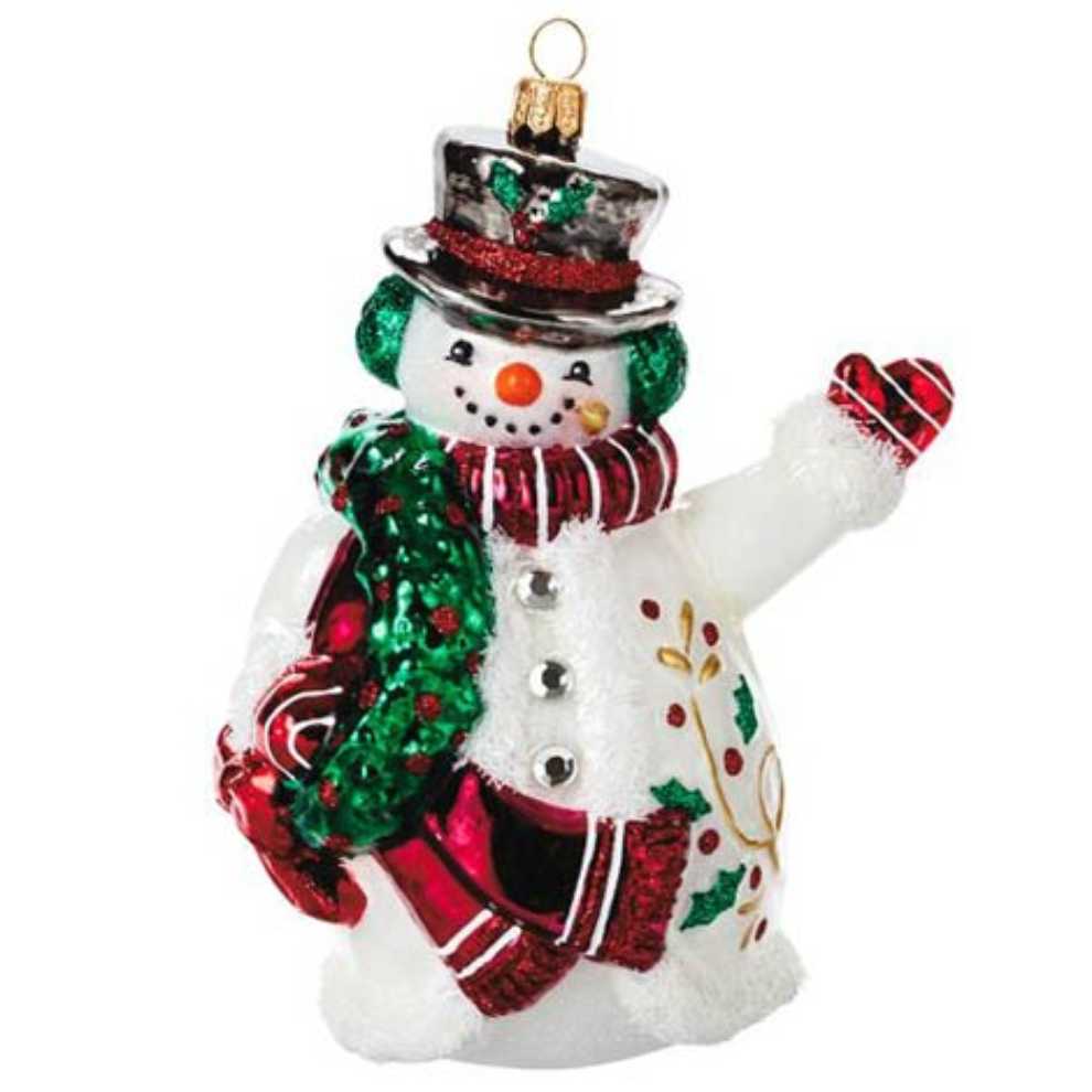 Jolly Snowman - 2019 Heritage Collection Blown Glass Hand Crafted Christmas Ornament  - Heritage Collection (Snowman, Blown Glass) ornament collectible [Barcode 763795460946] - Main Image 2