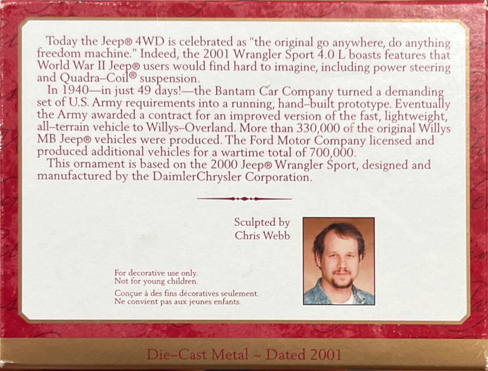 Jeep Wrangler Sport 4.0 L - Classic American Cars (Classic American Cars) ornament collectible [Barcode 015012652680] - Main Image 2