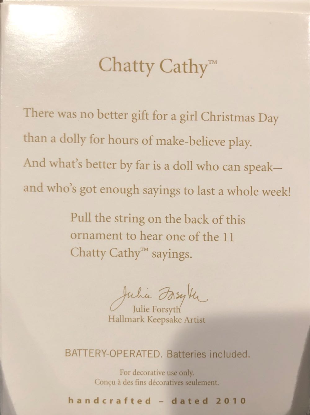 Chatty Cathy The Talking Doll Hallmark Keepsake Ornament Qxi2313 Magic Nib - Toys & Games (Toys) ornament collectible [Barcode 795902138240] - Main Image 2