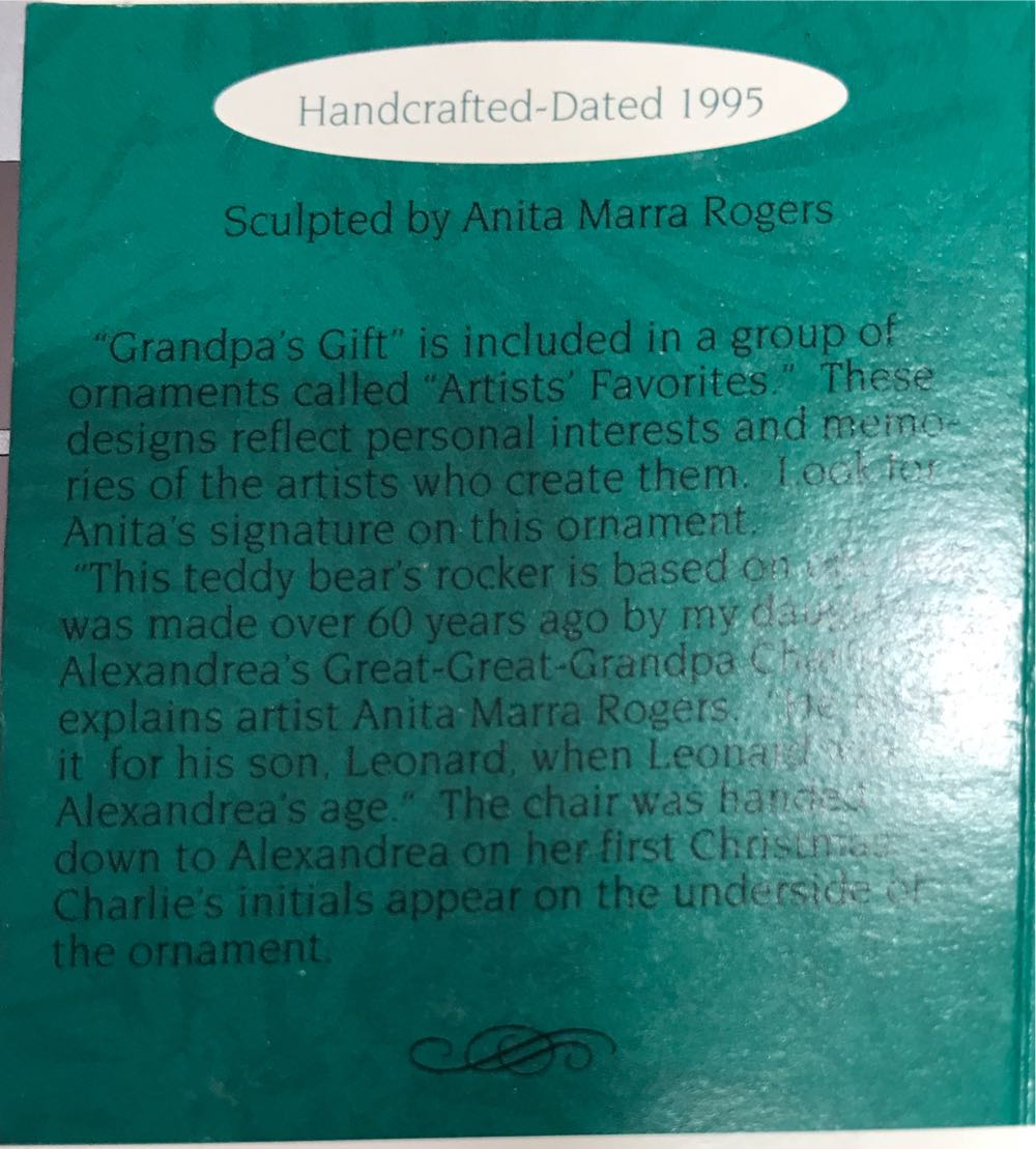 Hallmark Keepsake. Christmas. Miniature. 1995. Grandpa’s Gift. Artist’s Favorites. Designed By Anita Marra Rogers. - Keepsake Miniature (Artist’s Favorites: Grandpa’s Gift) ornament collectible [Barcode 015012181289] - Main Image 2